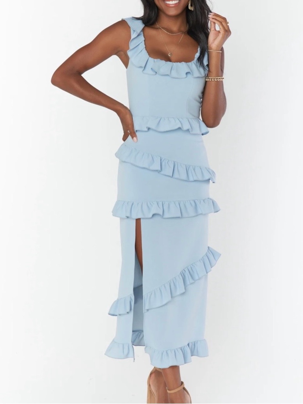 Show Me Your MuMu Light Blue Ruffle Maxi Dress
